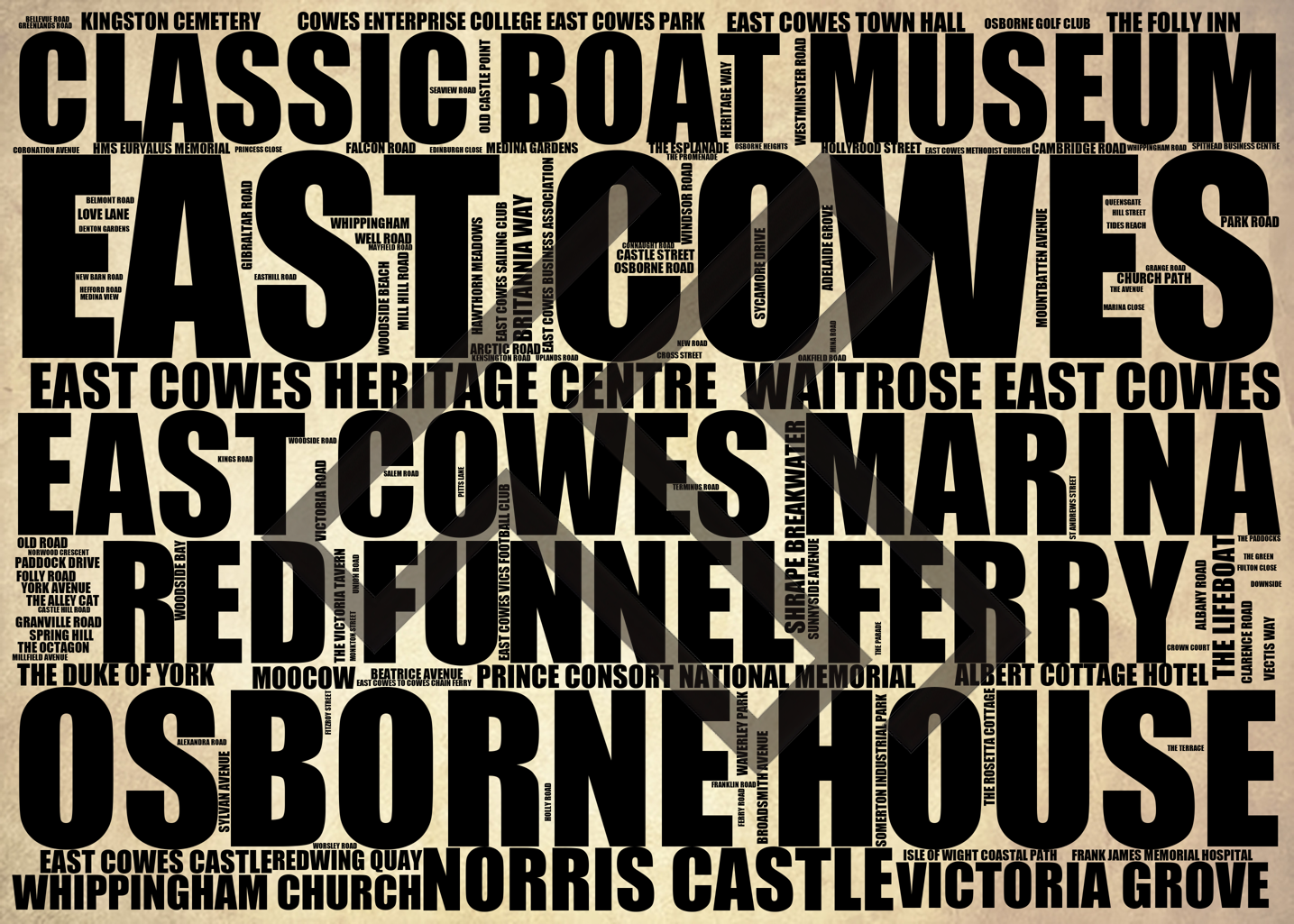 East Cowes - Premium Typographic Word Cloud Prints, Posters & Gifts