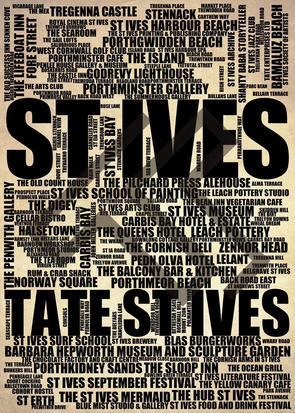 St Ives - Premium Typographic Word Cloud Prints, Posters & Gifts