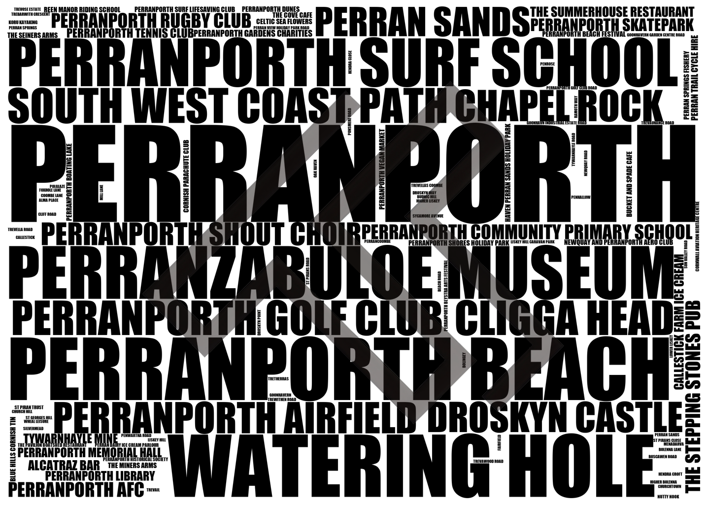 Perranporth - Premium Typographic Word Cloud Prints, Posters & Gifts