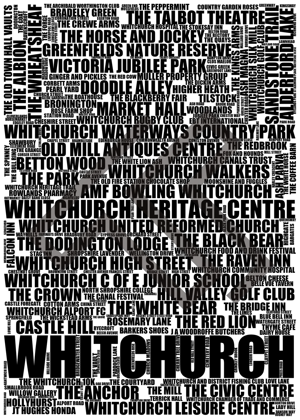 Whitchurch - Premium Typographic Word Cloud Prints, Posters & Gifts