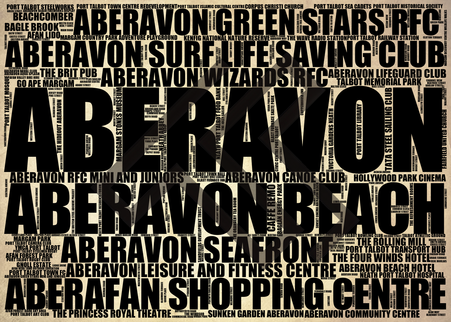 Aberavon - Premium Typographic Word Cloud Prints, Posters & Gifts