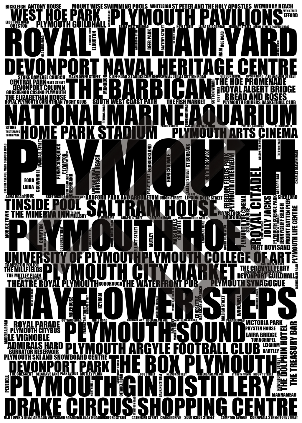 Plymouth - Premium Typographic Word Cloud Prints, Posters & Gifts