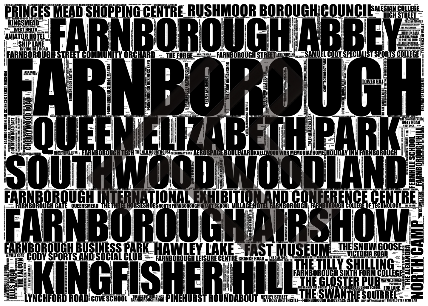 Farnborough - Premium Typographic Word Cloud Prints, Posters & Gifts