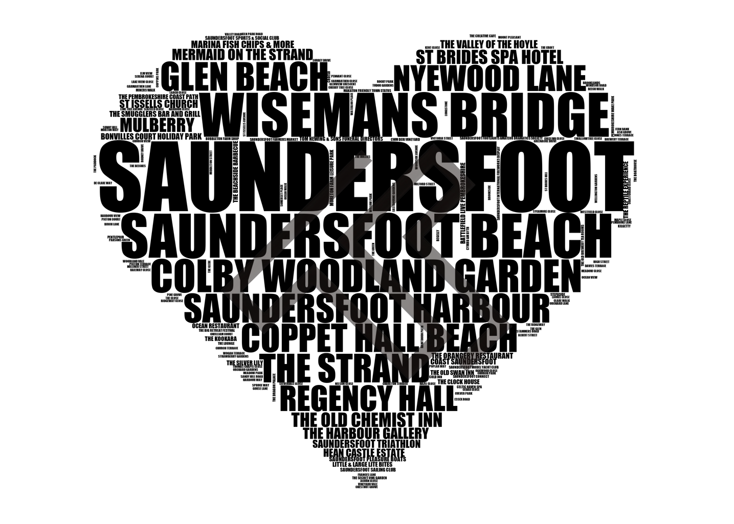 Saundersfoot - Premium Typographic Word Cloud Prints, Posters & Gifts