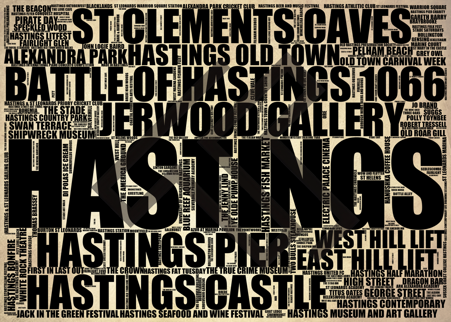 Hastings - Premium Typographic Word Cloud Prints, Posters & Gifts