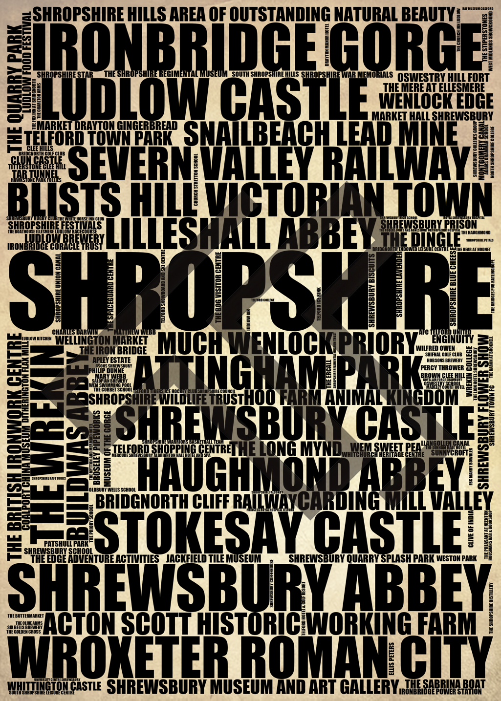 Shropshire - Premium Typographic Word Cloud Prints, Posters & Gifts