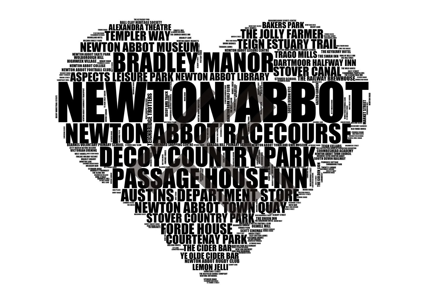 Newton Abbot - Premium Typographic Word Cloud Prints, Posters & Gifts