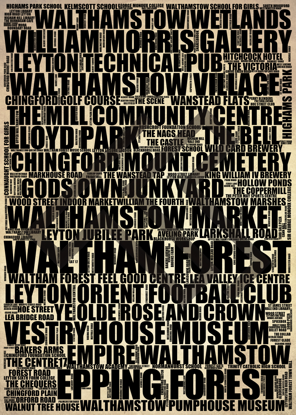 Waltham Forest - Premium Typographic Word Cloud Prints, Posters & Gifts