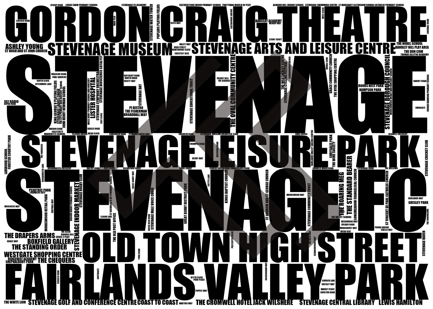 Stevenage - Premium Typographic Word Cloud Prints, Posters & Gifts