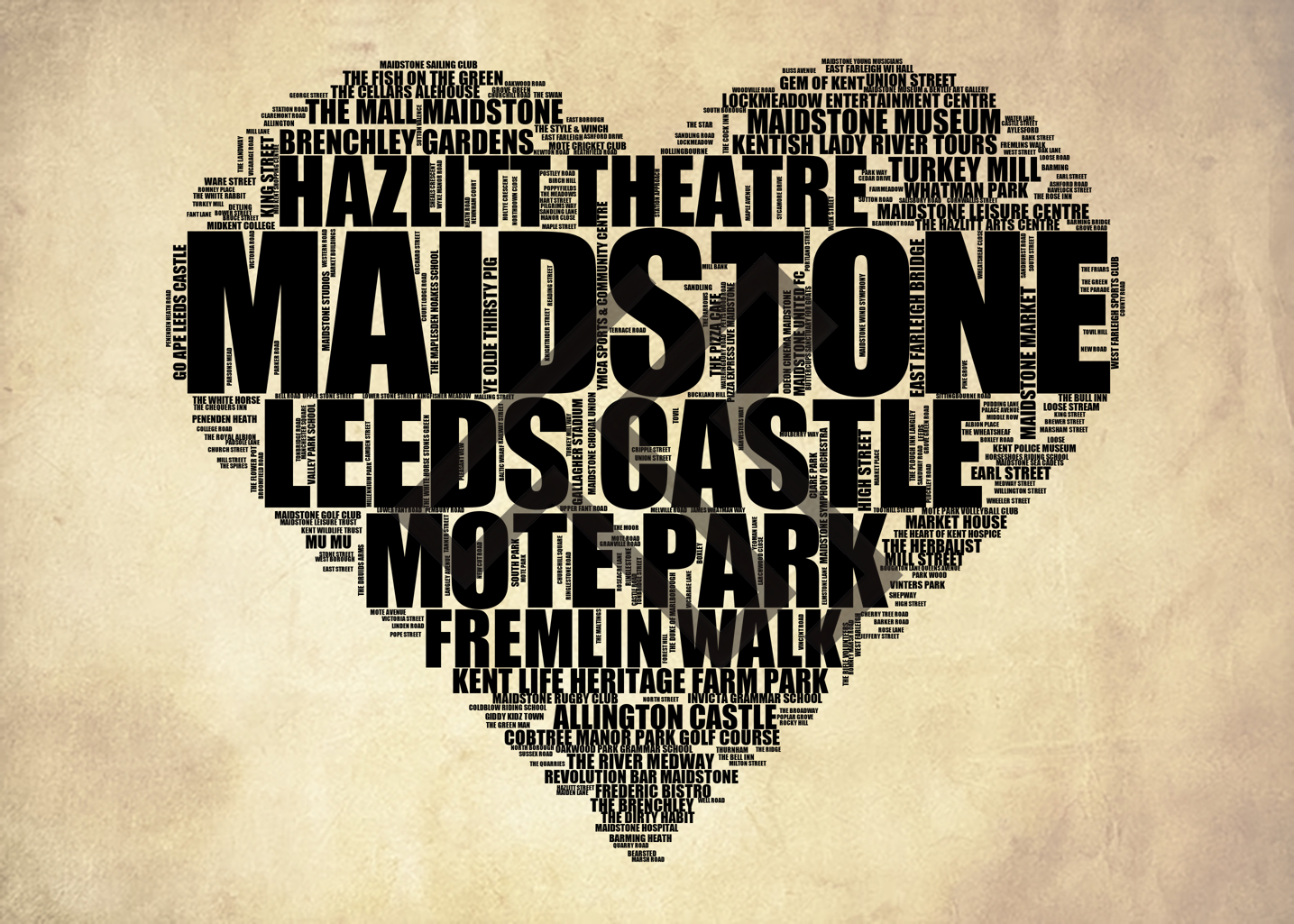 Maidstone - Premium Typographic Word Cloud Prints, Posters & Gifts