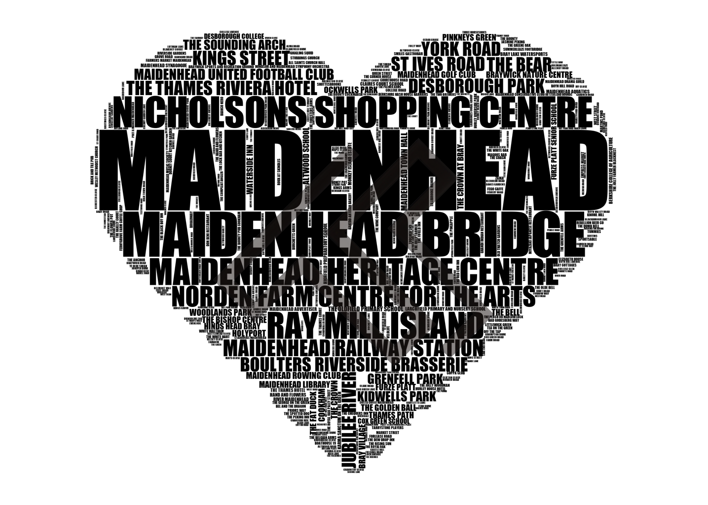 Maidenhead - Premium Typographic Word Cloud Prints, Posters & Gifts