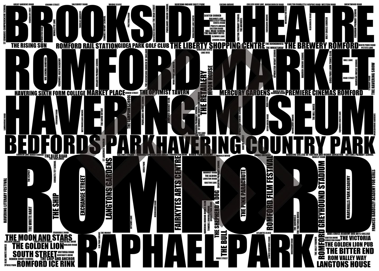 Romford - Premium Typographic Word Cloud Prints, Posters & Gifts