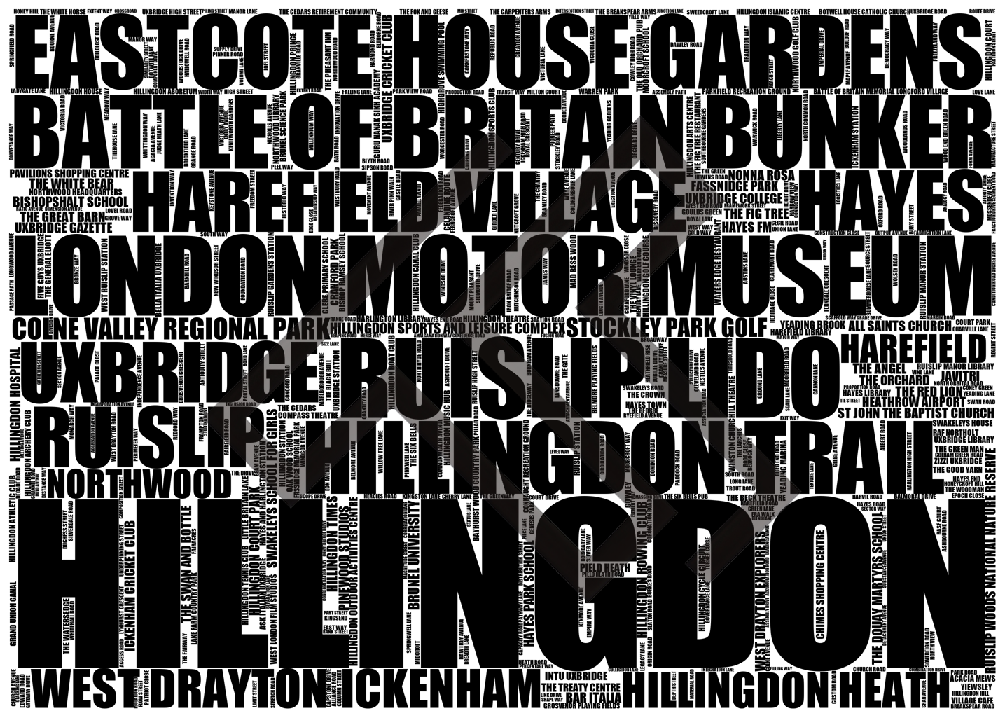 Hillingdon - Premium Typographic Word Cloud Prints, Posters & Gifts