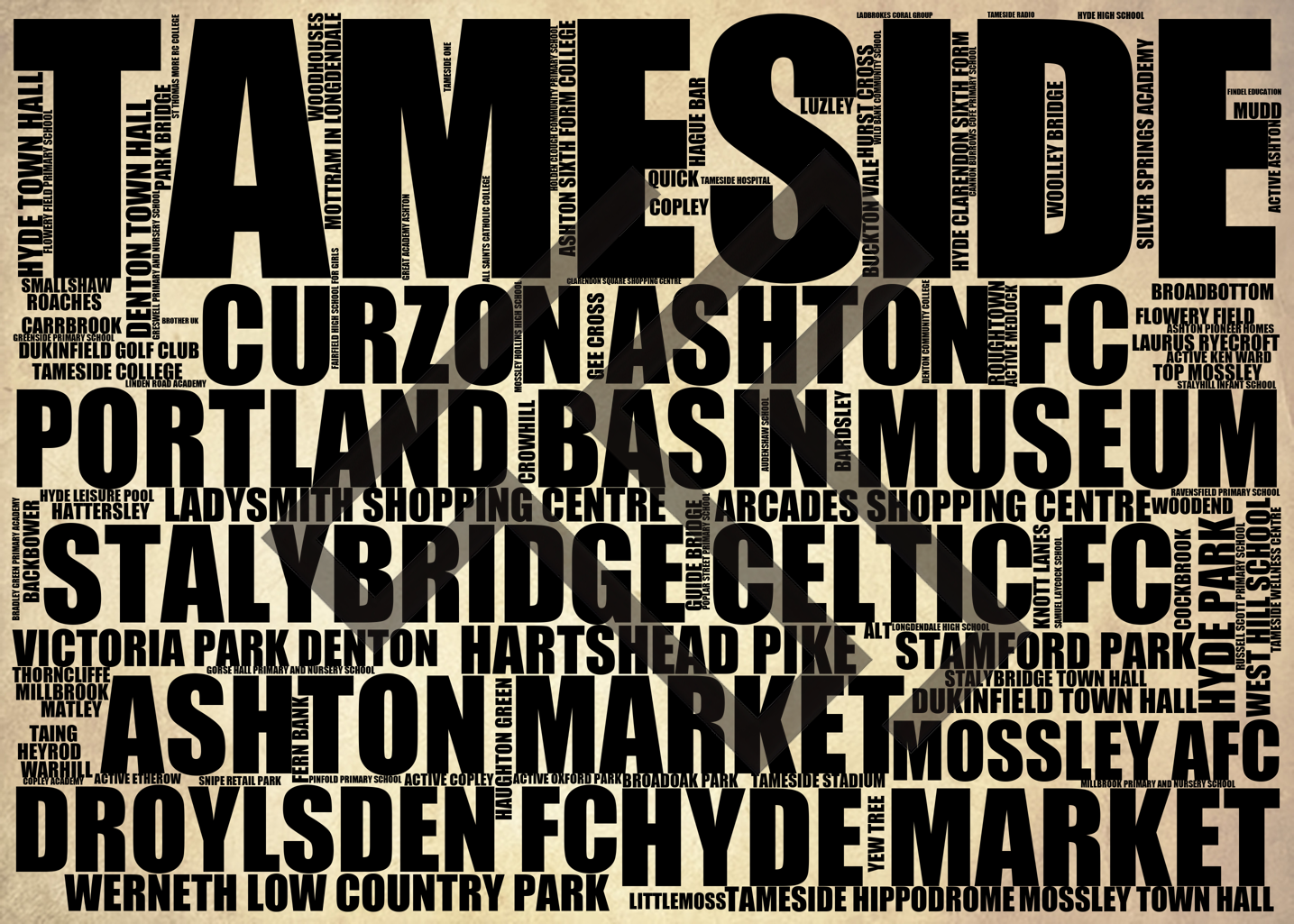 Tameside - Premium Typographic Word Cloud Prints, Posters & Gifts