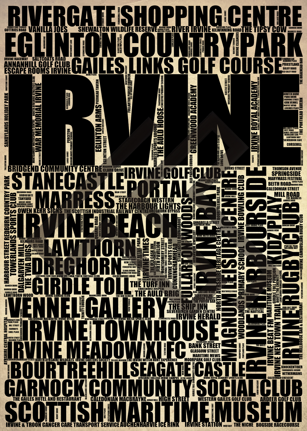 Irvine - Premium Typographic Word Cloud Prints, Posters & Gifts