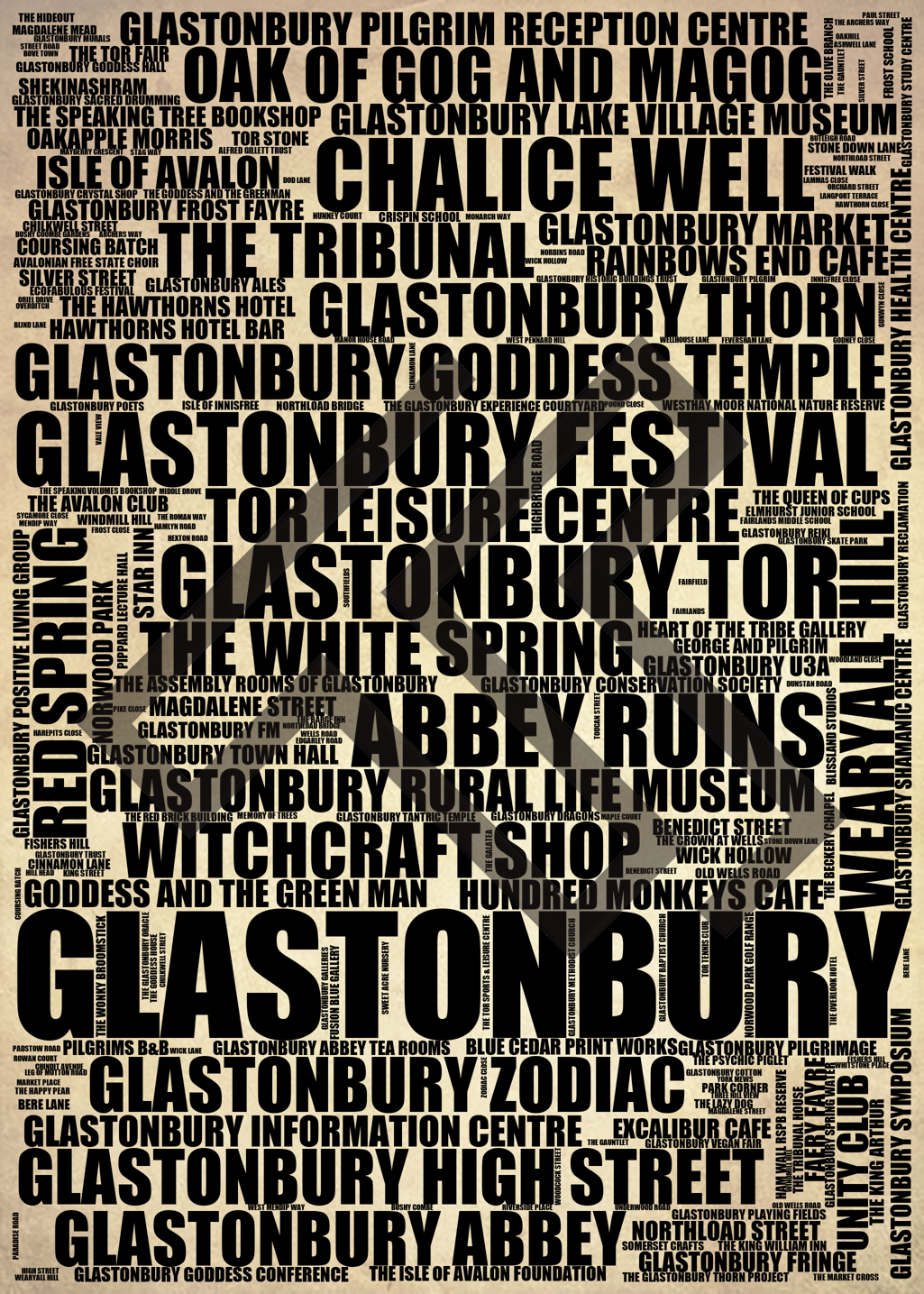 Glastonbury - Premium Typographic Word Cloud Prints, Posters & Gifts