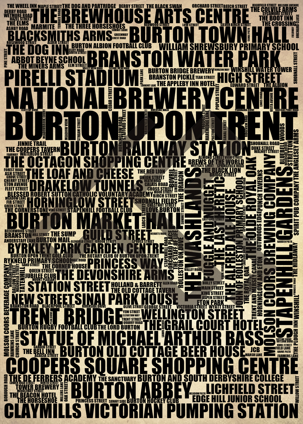 Burton upon Trent - Premium Typographic Word Cloud Prints, Posters & Gifts
