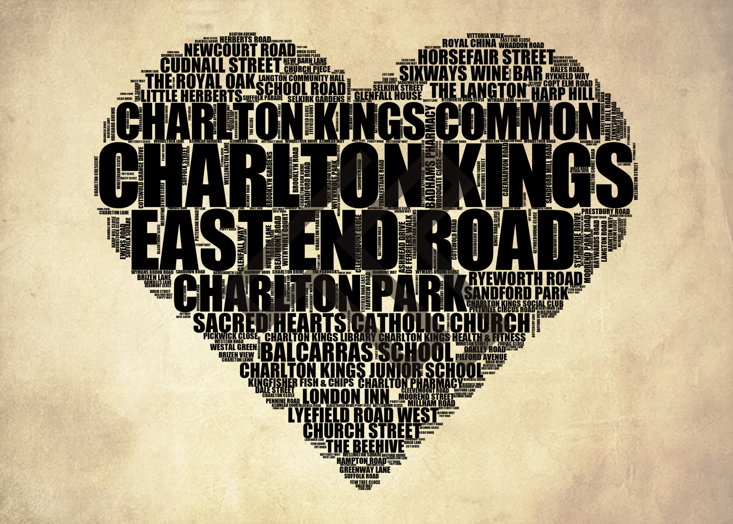 Charlton Kings - Premium Typographic Word Cloud Prints, Posters & Gifts