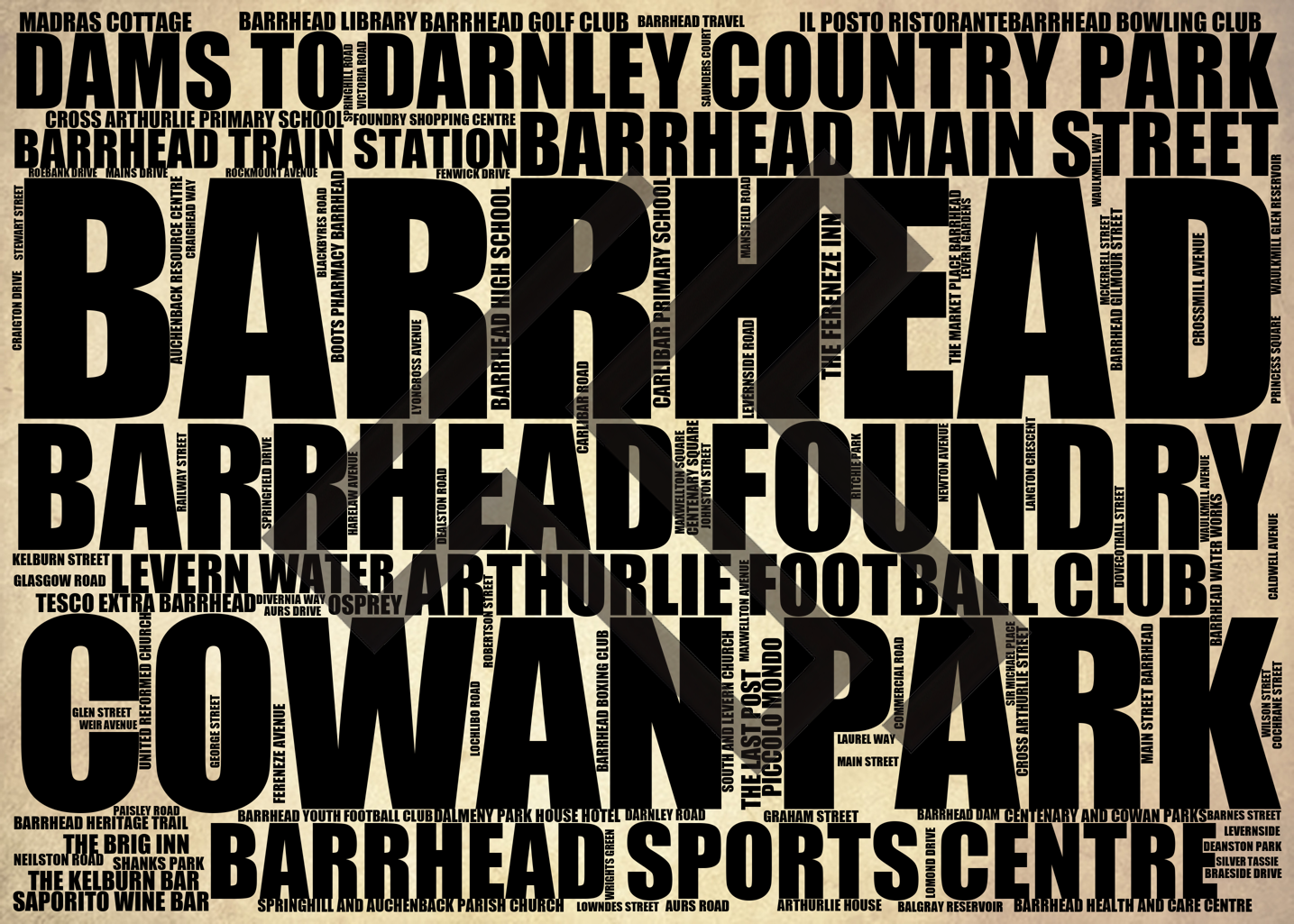 Barrhead - Premium Typographic Word Cloud Prints, Posters & Gifts