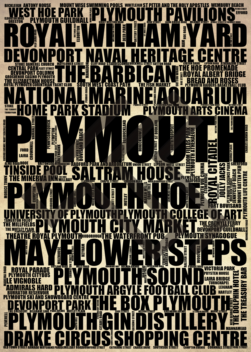 Plymouth - Premium Typographic Word Cloud Prints, Posters & Gifts