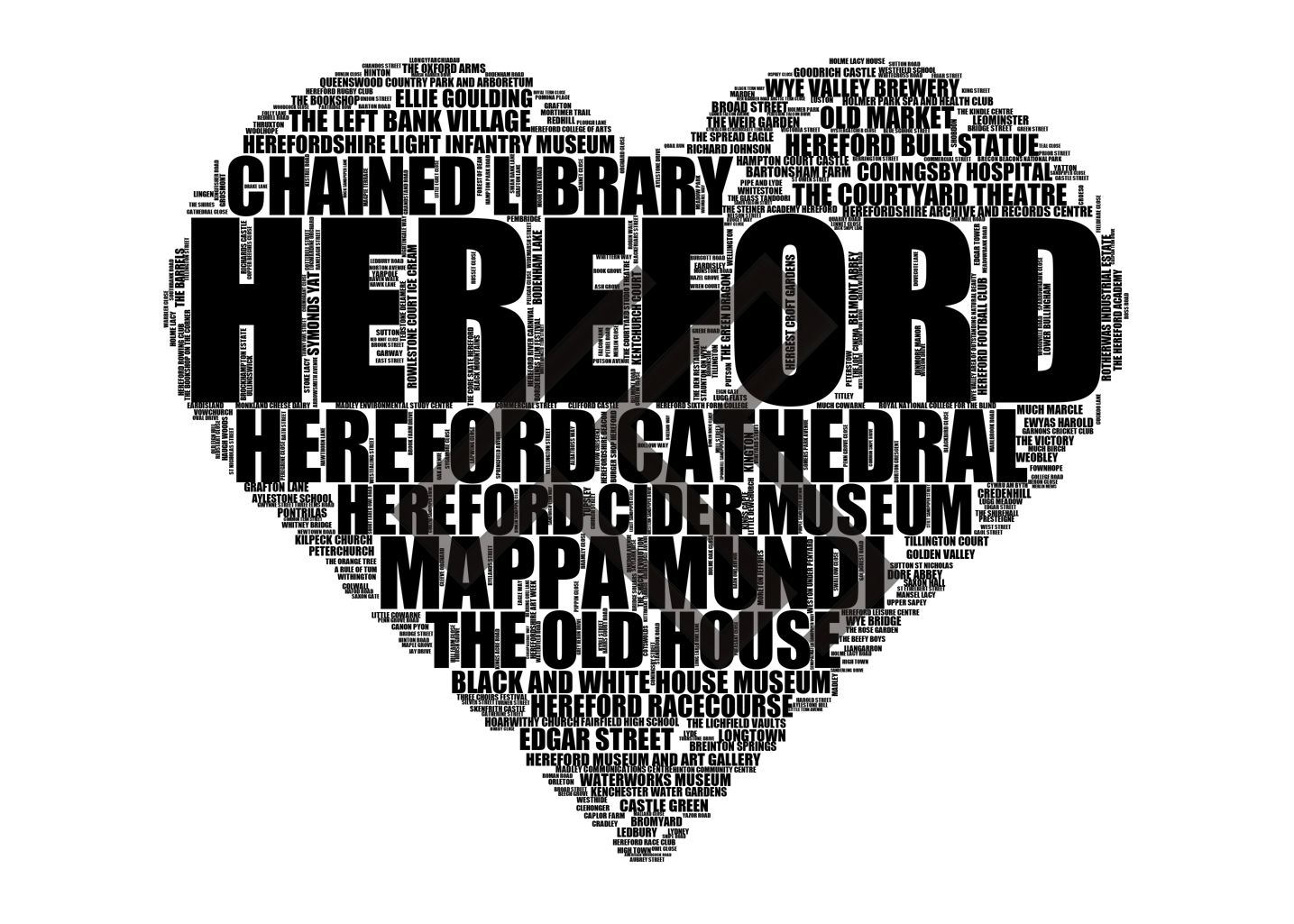 Hereford - Premium Typographic Word Cloud Prints, Posters & Gifts