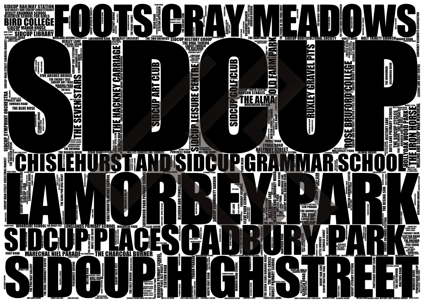 Sidcup - Premium Typographic Word Cloud Prints, Posters & Gifts