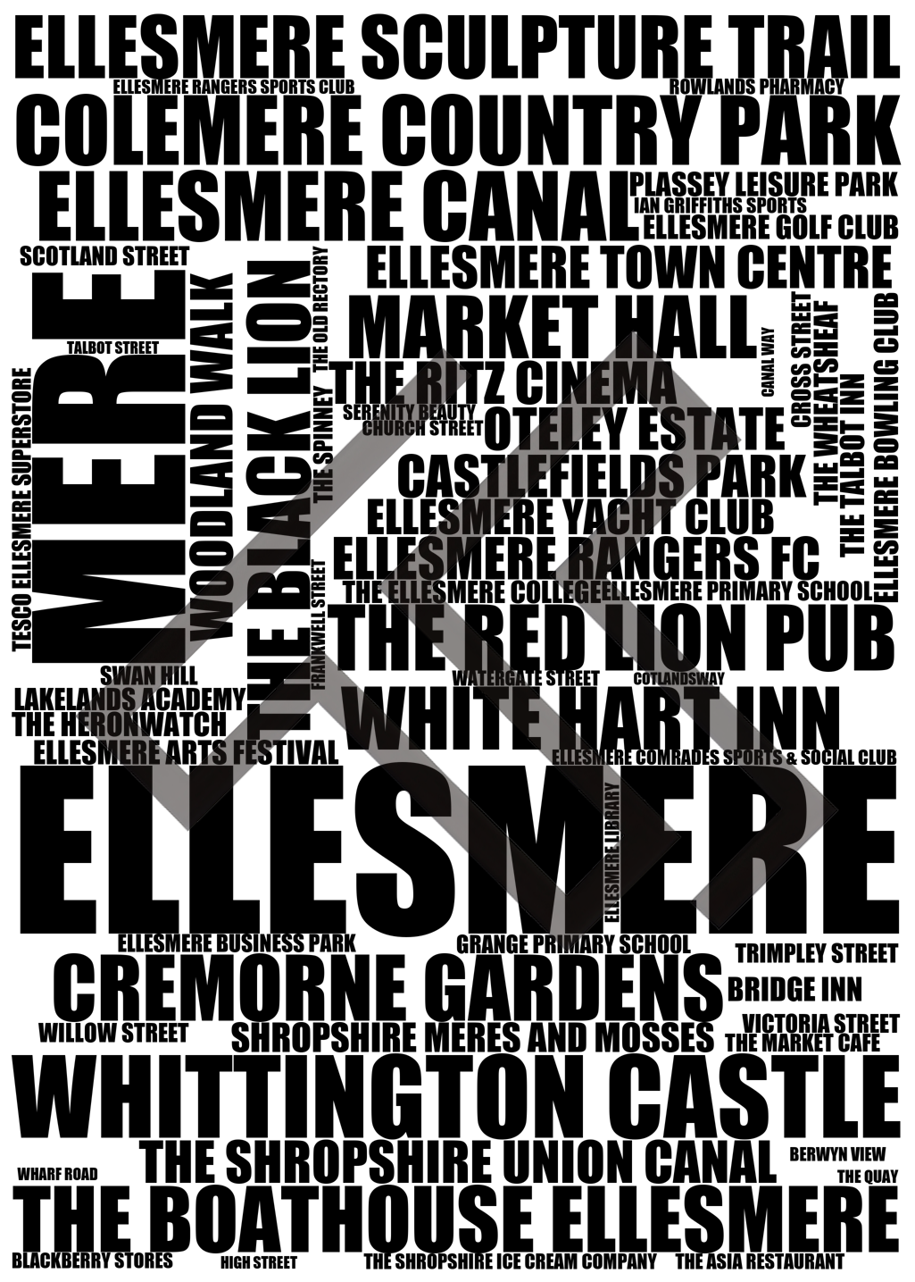 Ellesmere - Premium Typographic Word Cloud Prints, Posters & Gifts