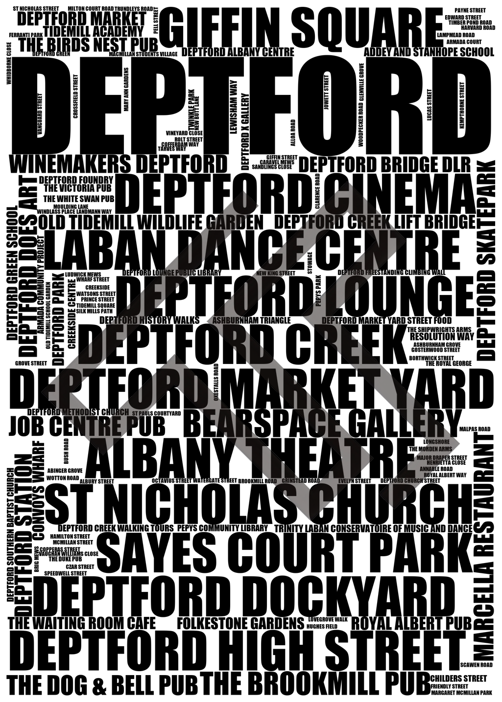 Deptford - Premium Typographic Word Cloud Prints, Posters & Gifts