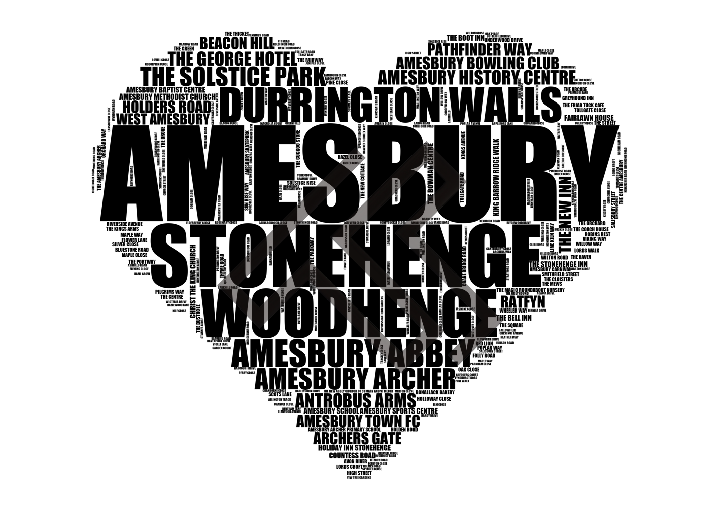 Amesbury - Premium Typographic Word Cloud Prints, Posters & Gifts