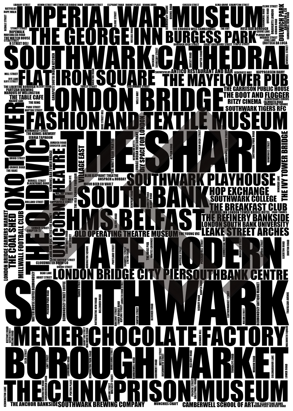 Southwark - Premium Typographic Word Cloud Prints, Posters & Gifts