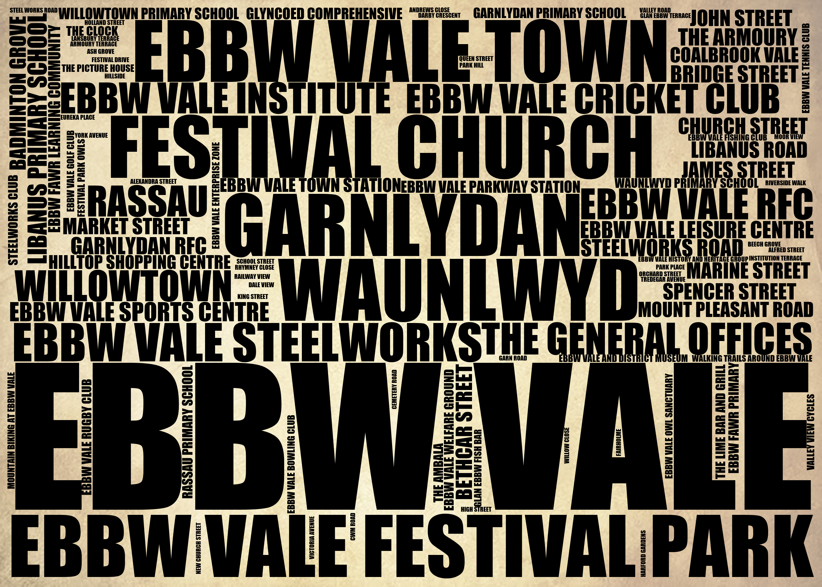 Ebbw Vale - Premium Typographic Word Cloud Prints, Posters & Gifts