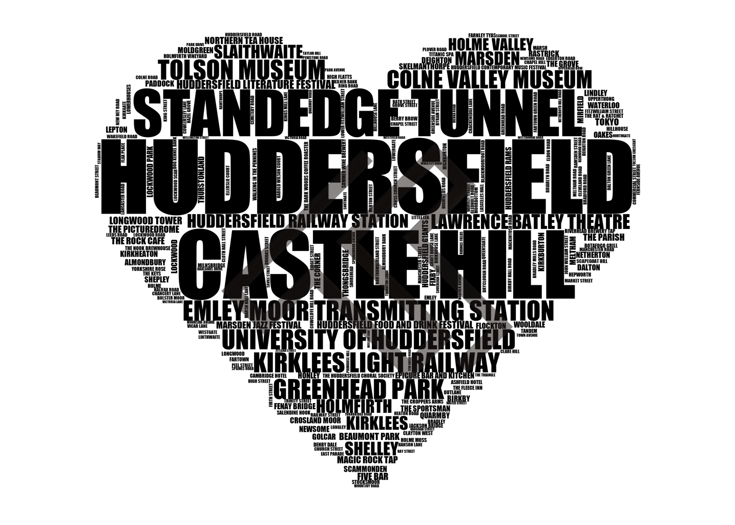 Huddersfield - Premium Typographic Word Cloud Prints, Posters & Gifts