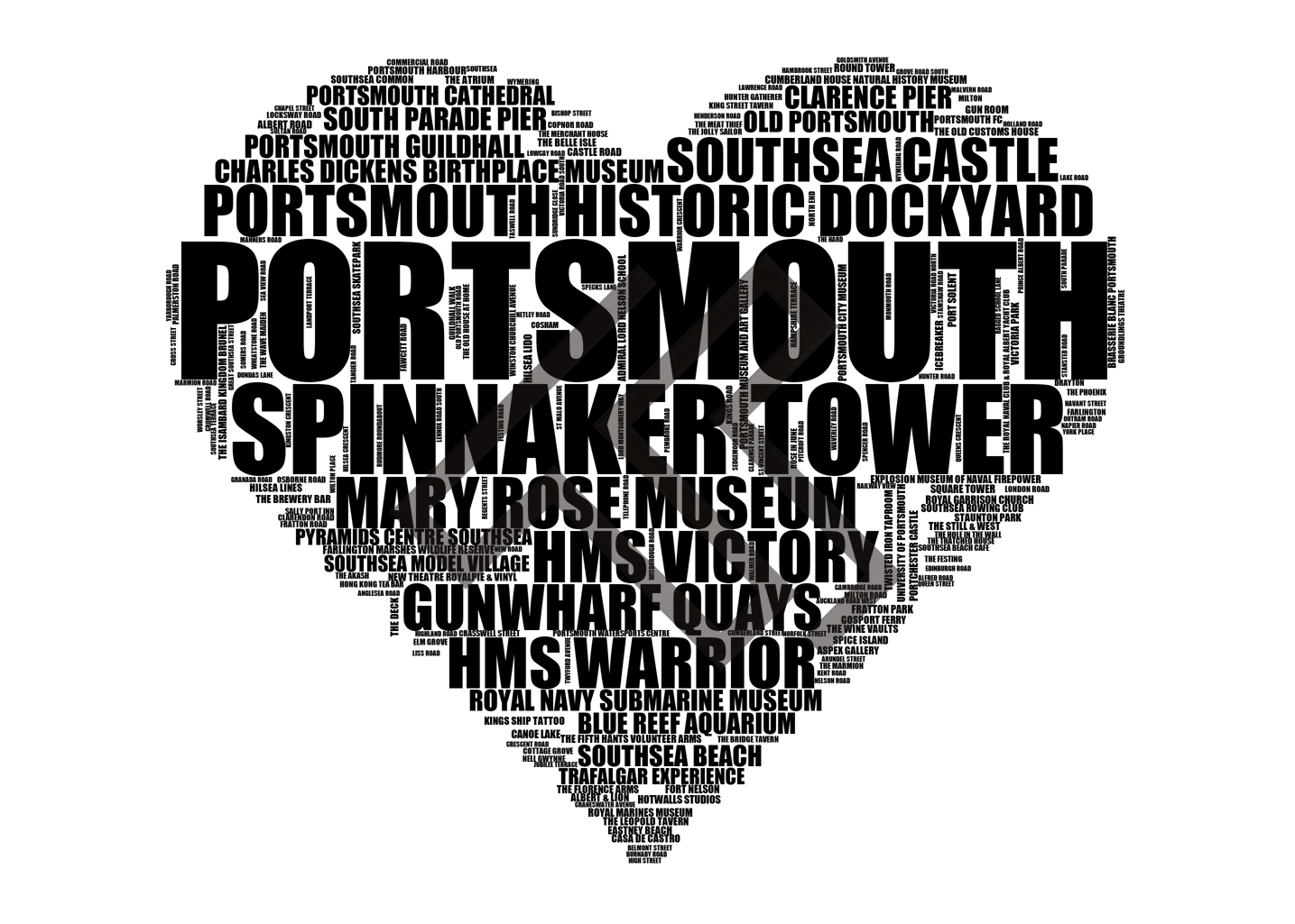 Portsmouth - Premium Typographic Word Cloud Prints, Posters & Gifts