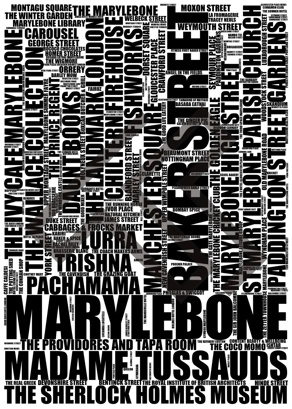 Marylebone - Premium Typographic Word Cloud Prints, Posters & Gifts