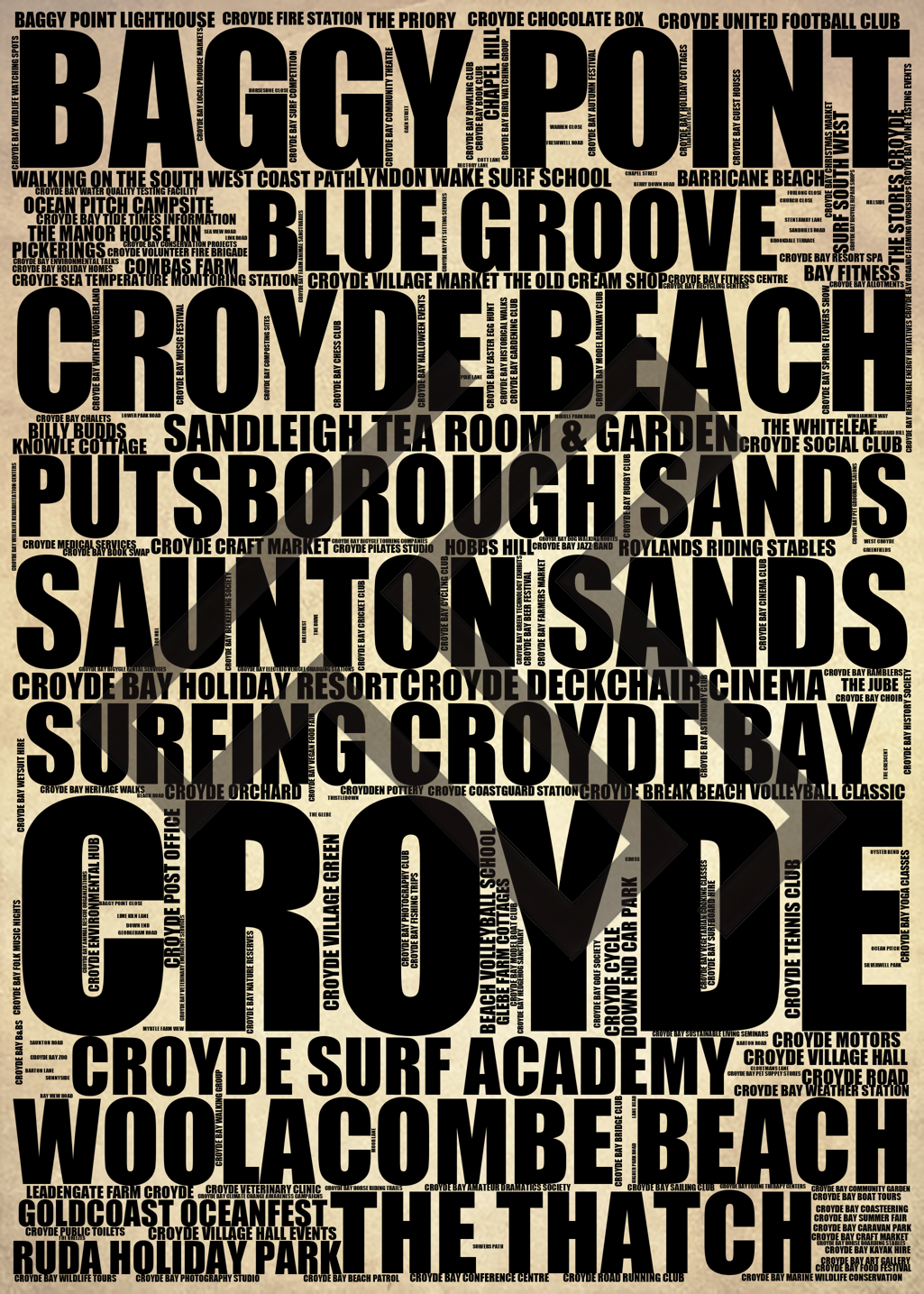 Croyde - Premium Typographic Word Cloud Prints, Posters & Gifts