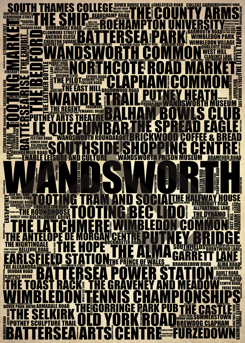 Wandsworth - Premium Typographic Word Cloud Prints, Posters & Gifts