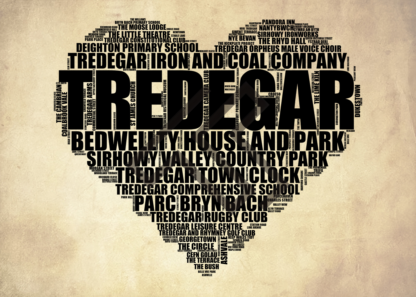 Tredegar - Premium Typographic Word Cloud Prints, Posters & Gifts