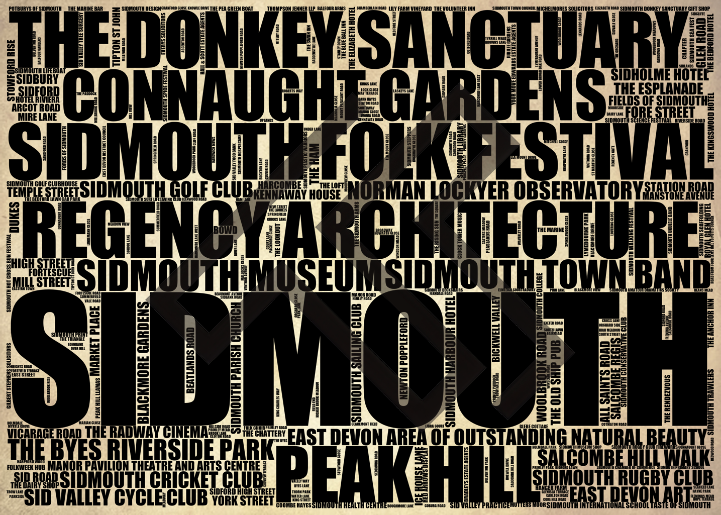 Sidmouth - Premium Typographic Word Cloud Prints, Posters & Gifts