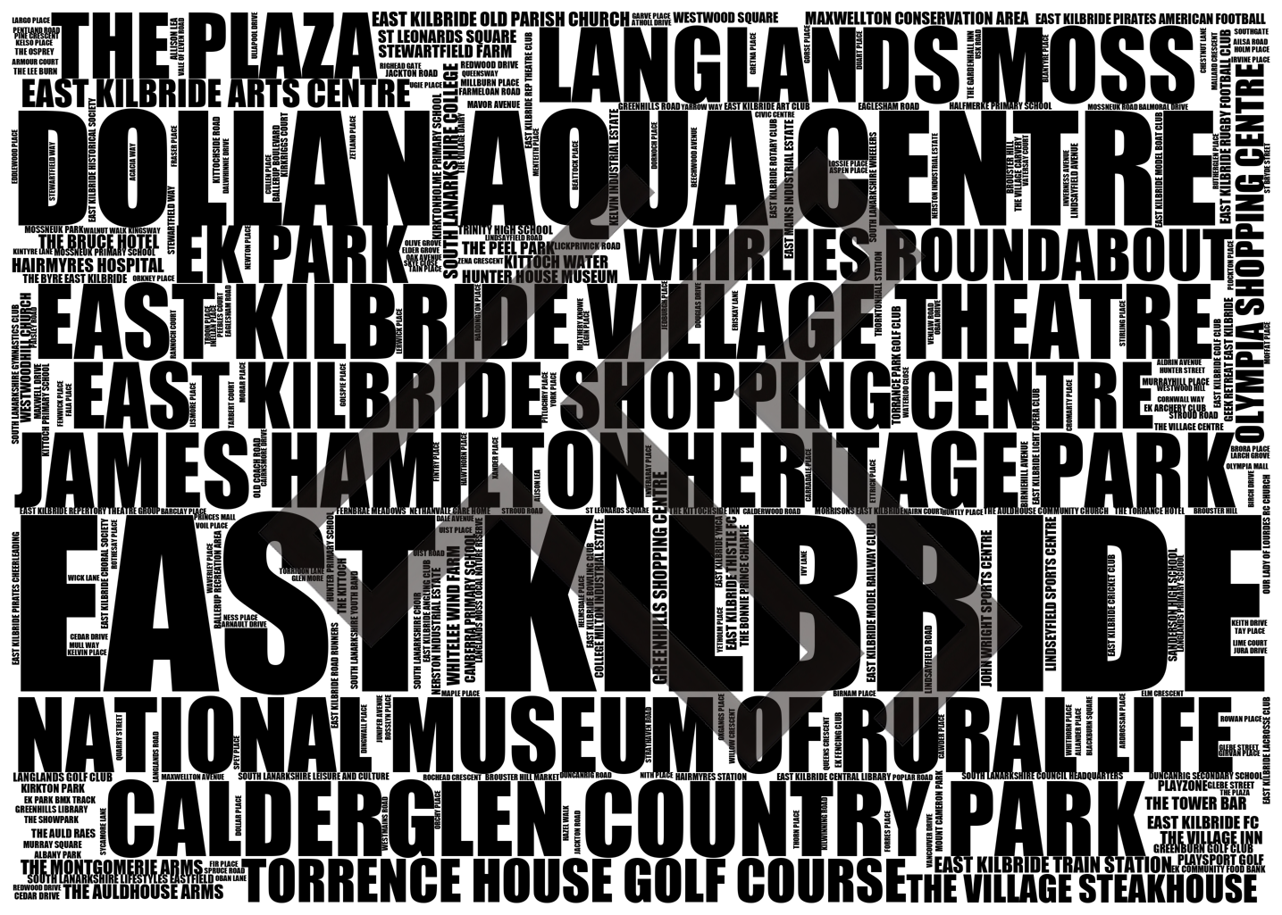 East Kilbride - Premium Typographic Word Cloud Prints, Posters & Gifts