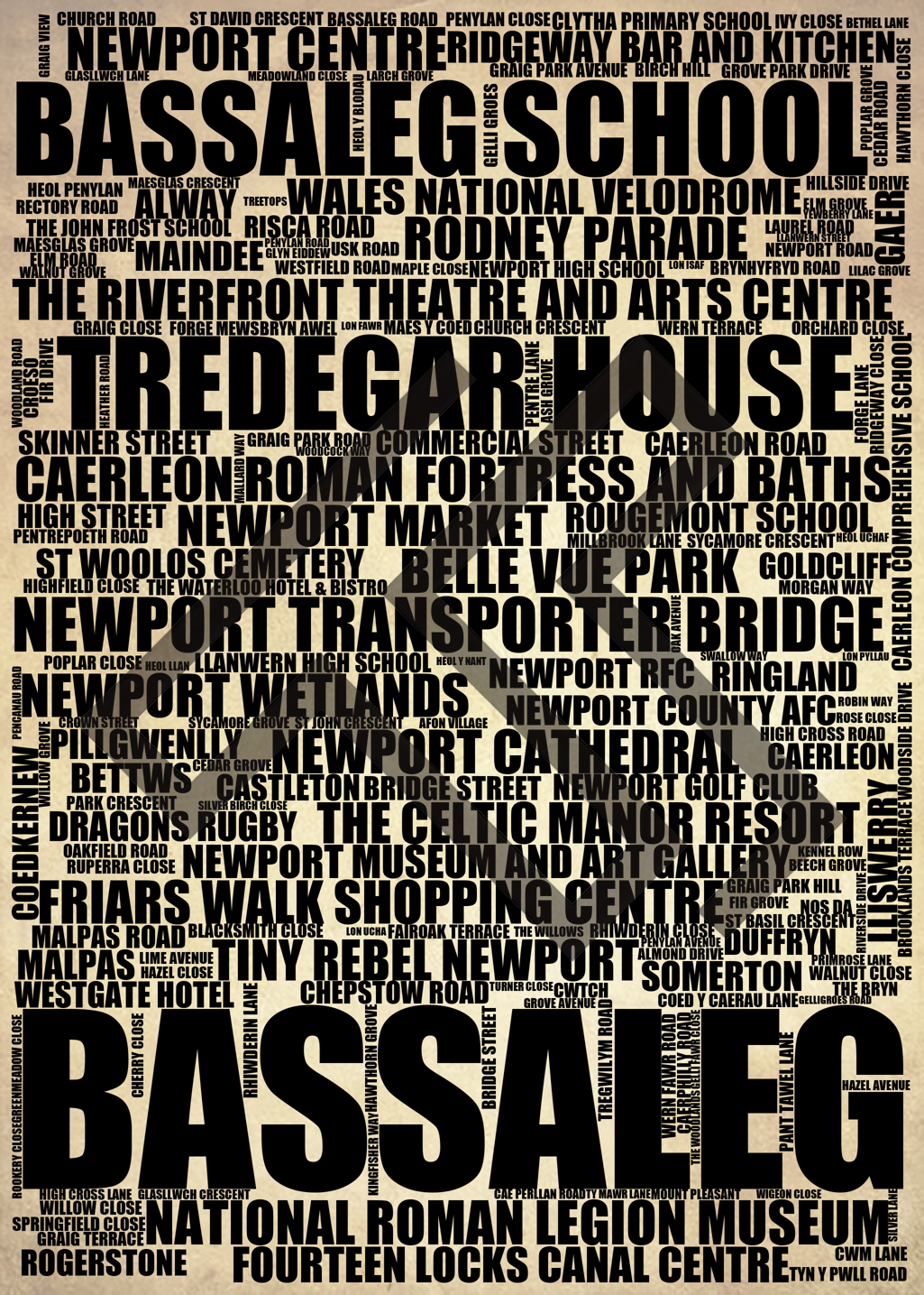 Bassaleg - Premium Typographic Word Cloud Prints, Posters & Gifts