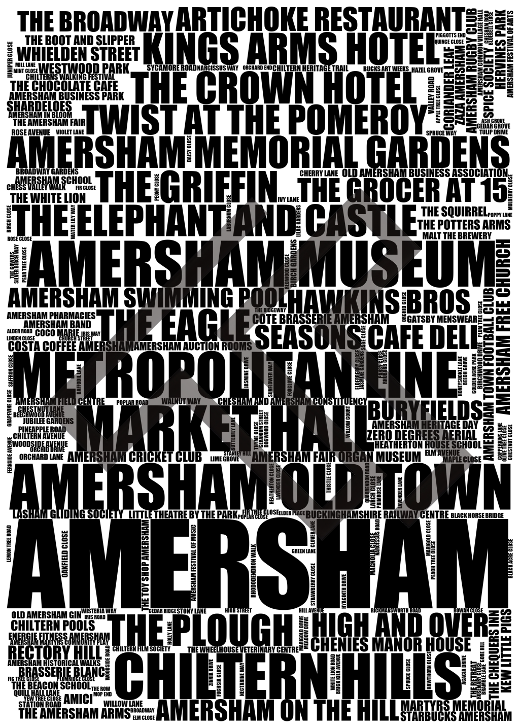 Amersham - Premium Typographic Word Cloud Prints, Posters & Gifts