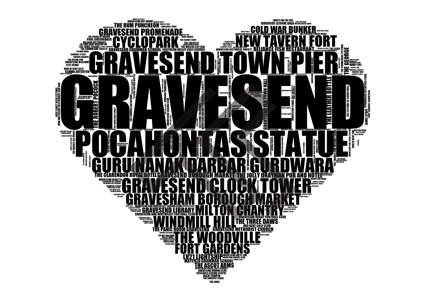 Gravesend - Premium Typographic Word Cloud Prints, Posters & Gifts