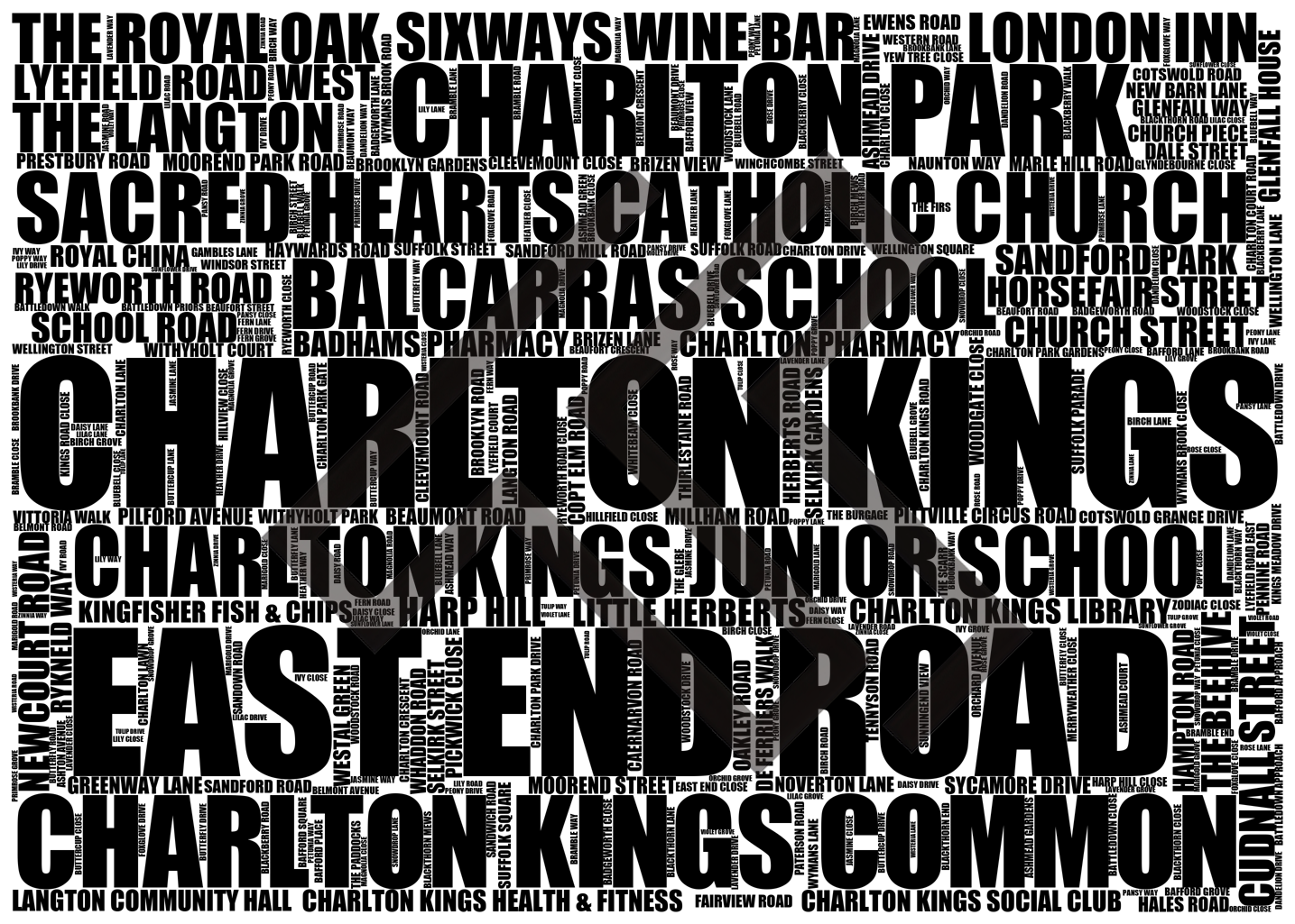 Charlton Kings - Premium Typographic Word Cloud Prints, Posters & Gifts