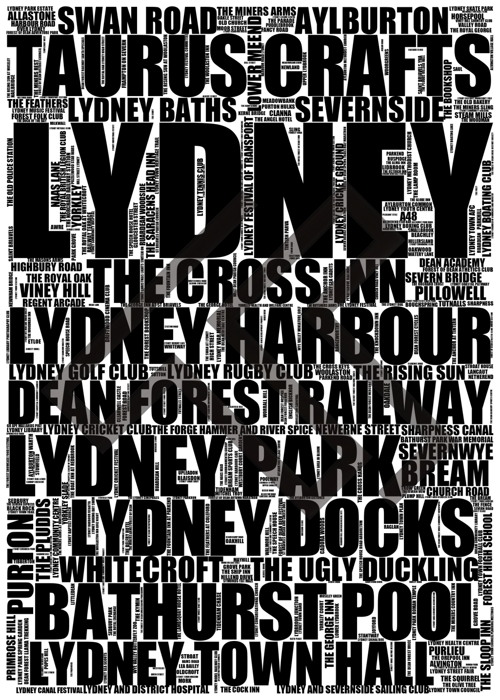 Lydney - Premium Typographic Word Cloud Prints, Posters & Gifts