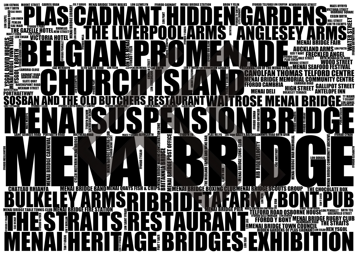 Menai Bridge - Premium Typographic Word Cloud Prints, Posters & Gifts