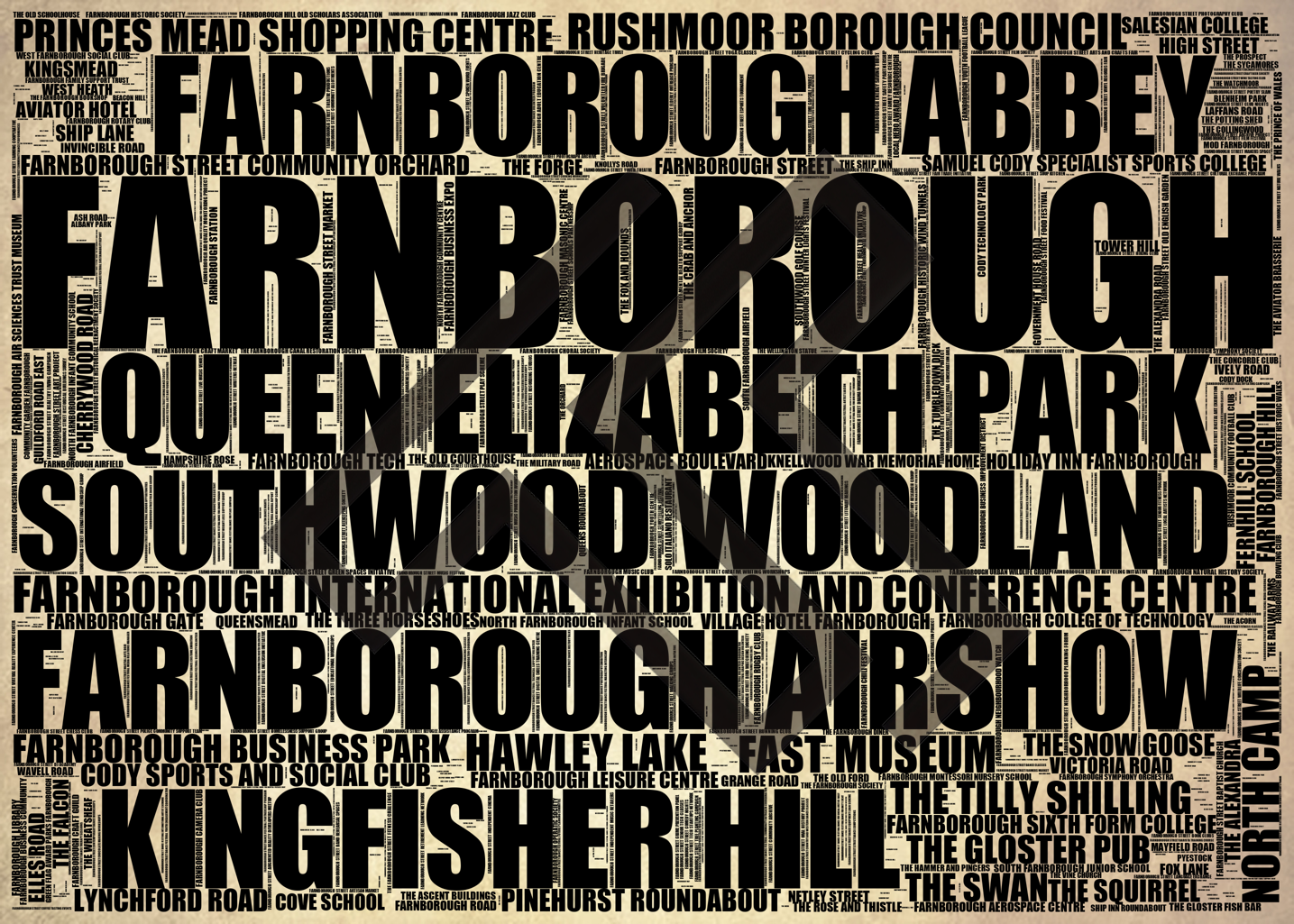 Farnborough - Premium Typographic Word Cloud Prints, Posters & Gifts