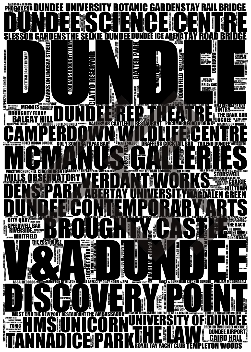 Dundee - Premium Typographic Word Cloud Prints, Posters & Gifts