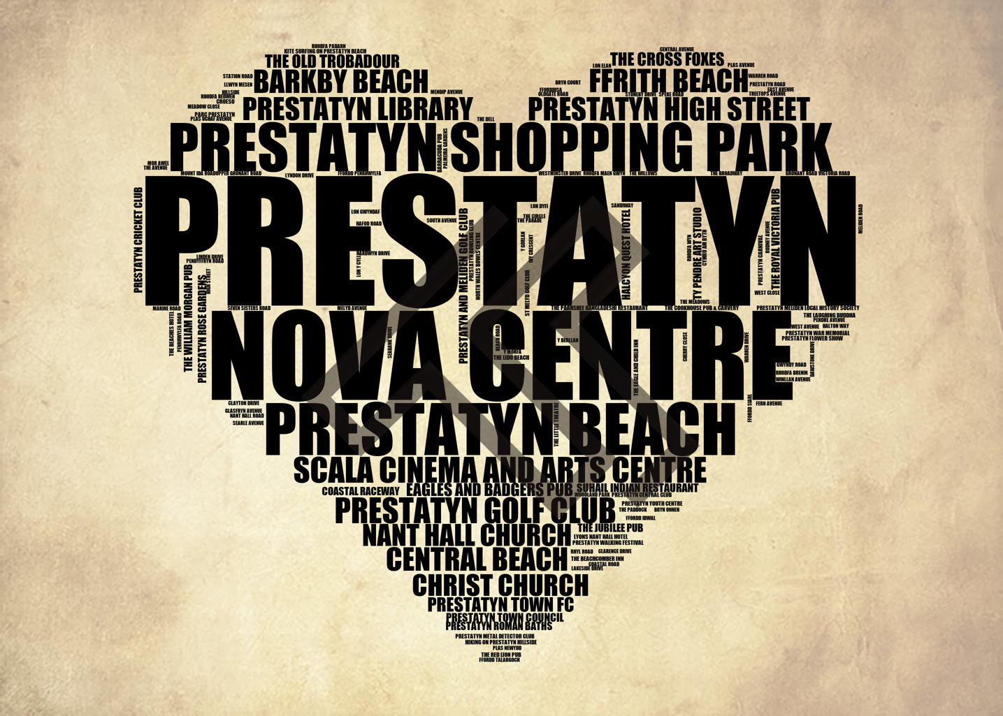 Prestatyn - Premium Typographic Word Cloud Prints, Posters & Gifts