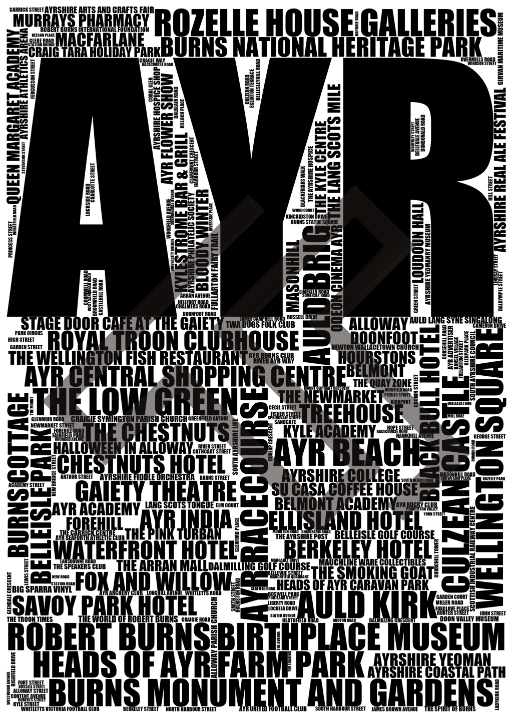 Ayr - Premium Typographic Word Cloud Prints, Posters & Gifts