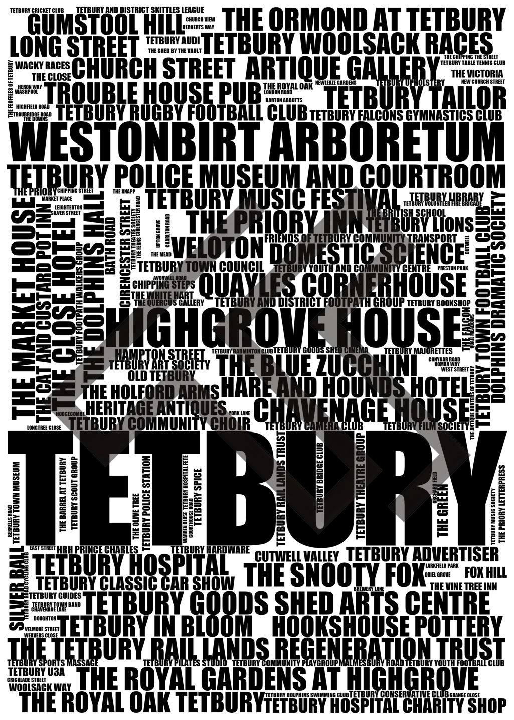 Tetbury - Premium Typographic Word Cloud Prints, Posters & Gifts